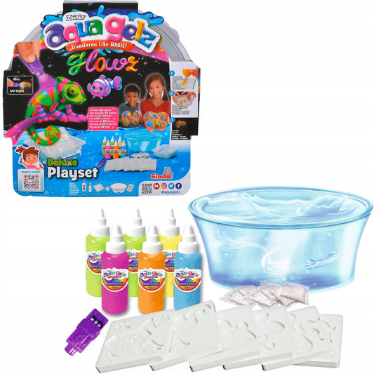 Didelis kūrybinis rinkinys Aqua Gelz Deluxe tamsoje šviečiantis UV žibintuvėlis