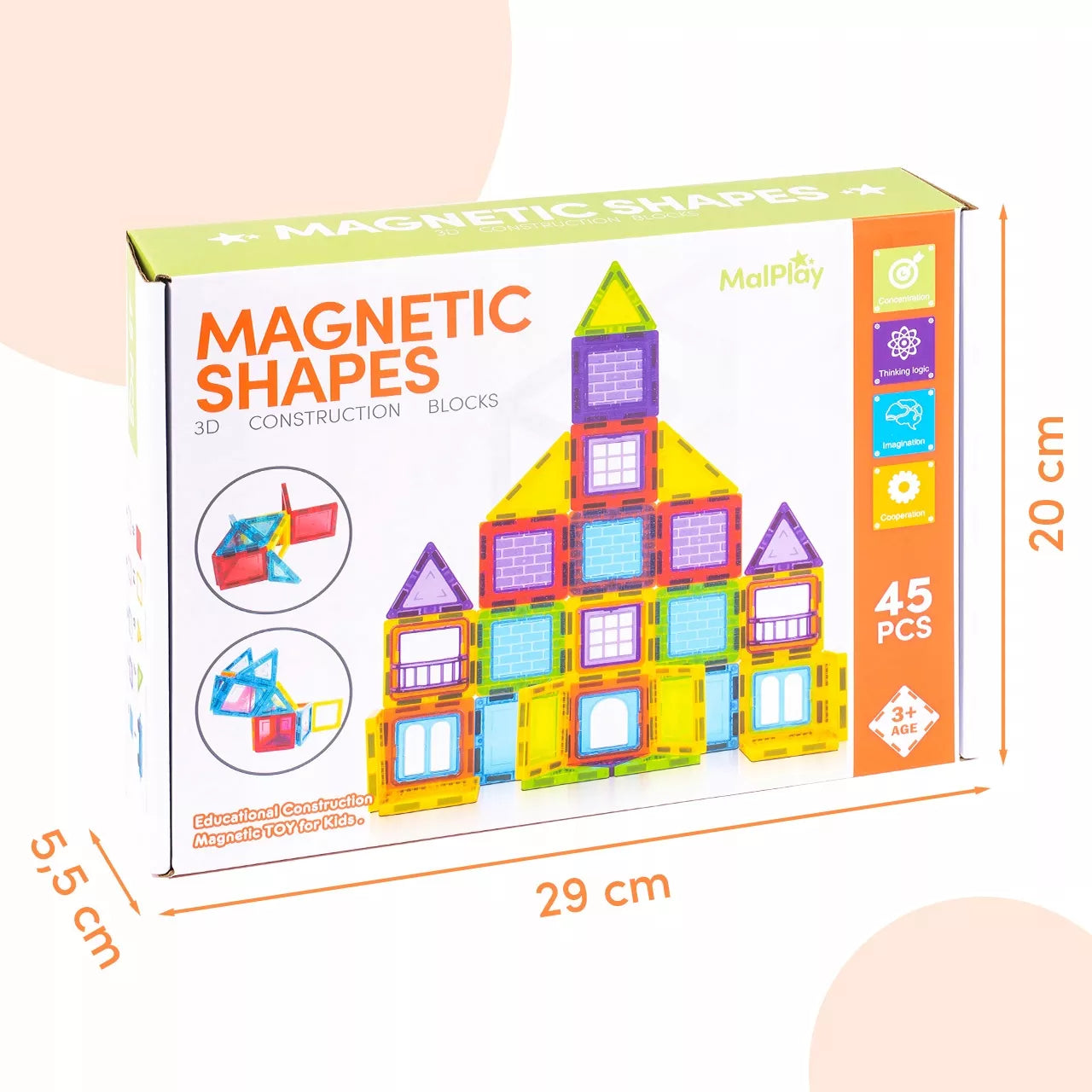 Edukacinės 3D magnetinės kaladėlės vaikams Malplay