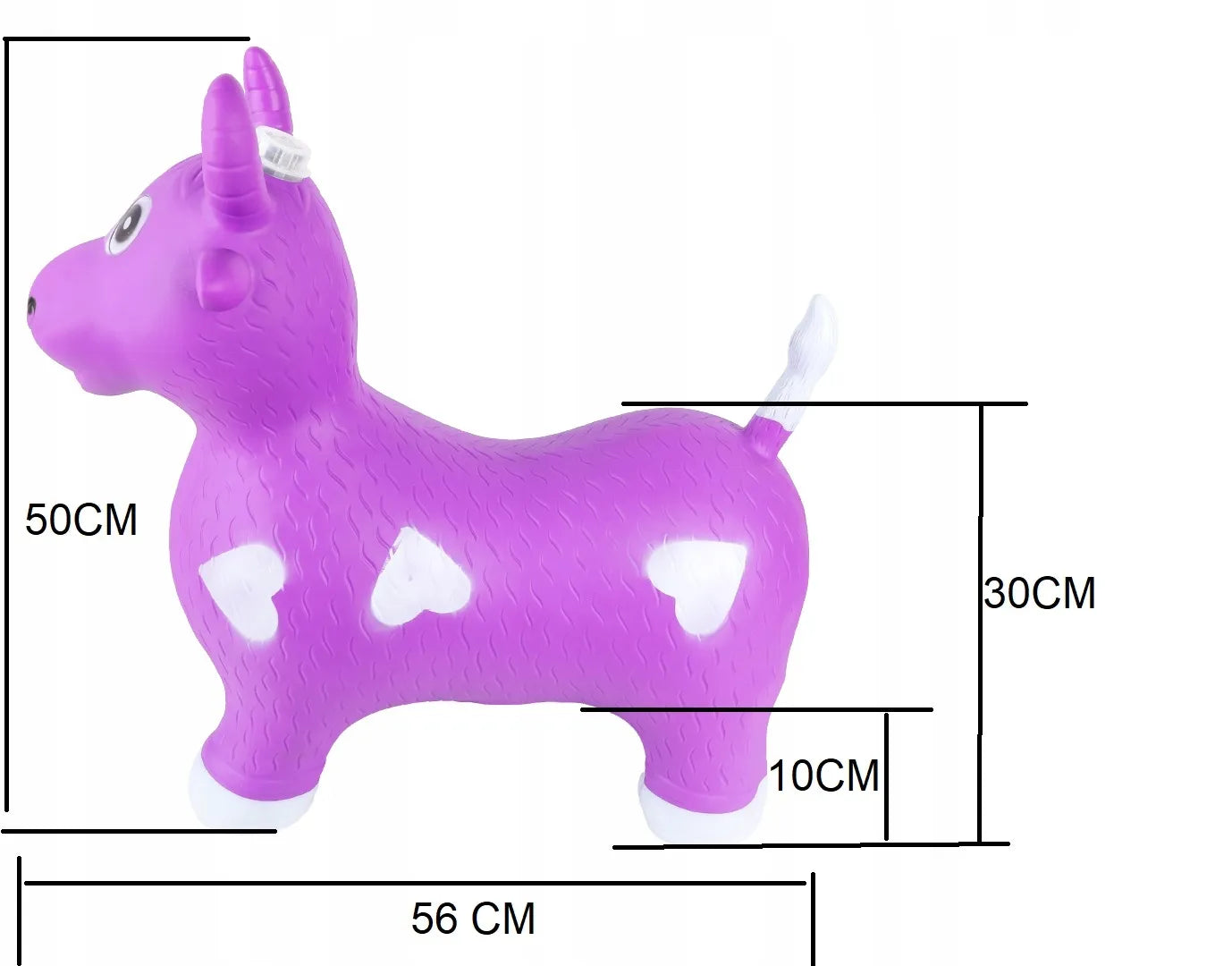 Guminis šokinėjimo žaislas karvytė su garsais ir šviesa, violetinis, 56 cm