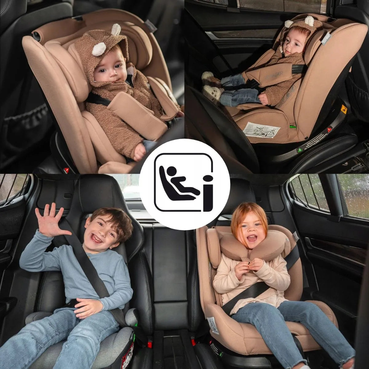 I-SIZE automobilinė kėdutė diržams 40-150 cm 36 kg, skirta montuoti atgal ir į priekį, su kelionine pagalve