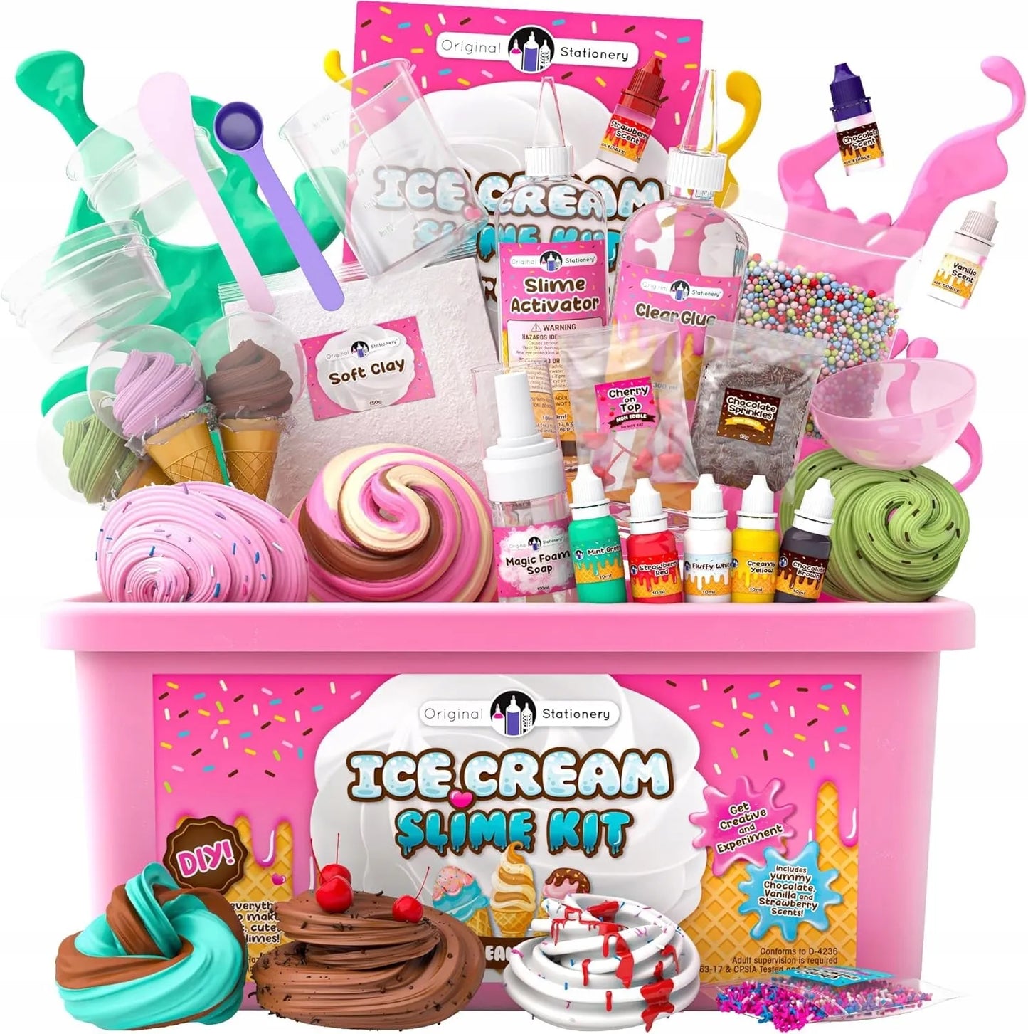 „Ice Cream“ gleivių rinkinys, 25 dalys, „pasidaryk pats“ vaikams nuo 4 metų, žvilgantis ir purus