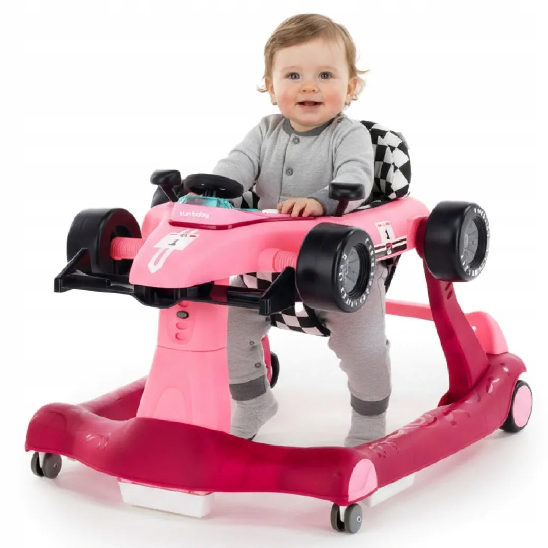Interaktyvi kūdikių vaikštynė Sun Baby Formula 1 3-in-1 lenktyninis automobilis, rožinė