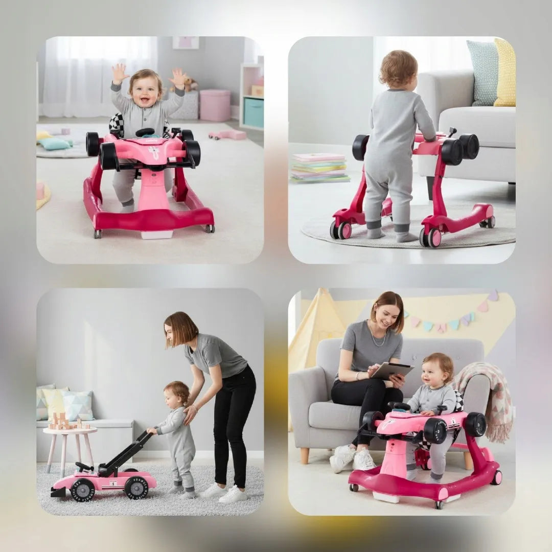 Interaktyvi kūdikių vaikštynė Sun Baby Formula 1 3-in-1 lenktyninis automobilis, rožinė