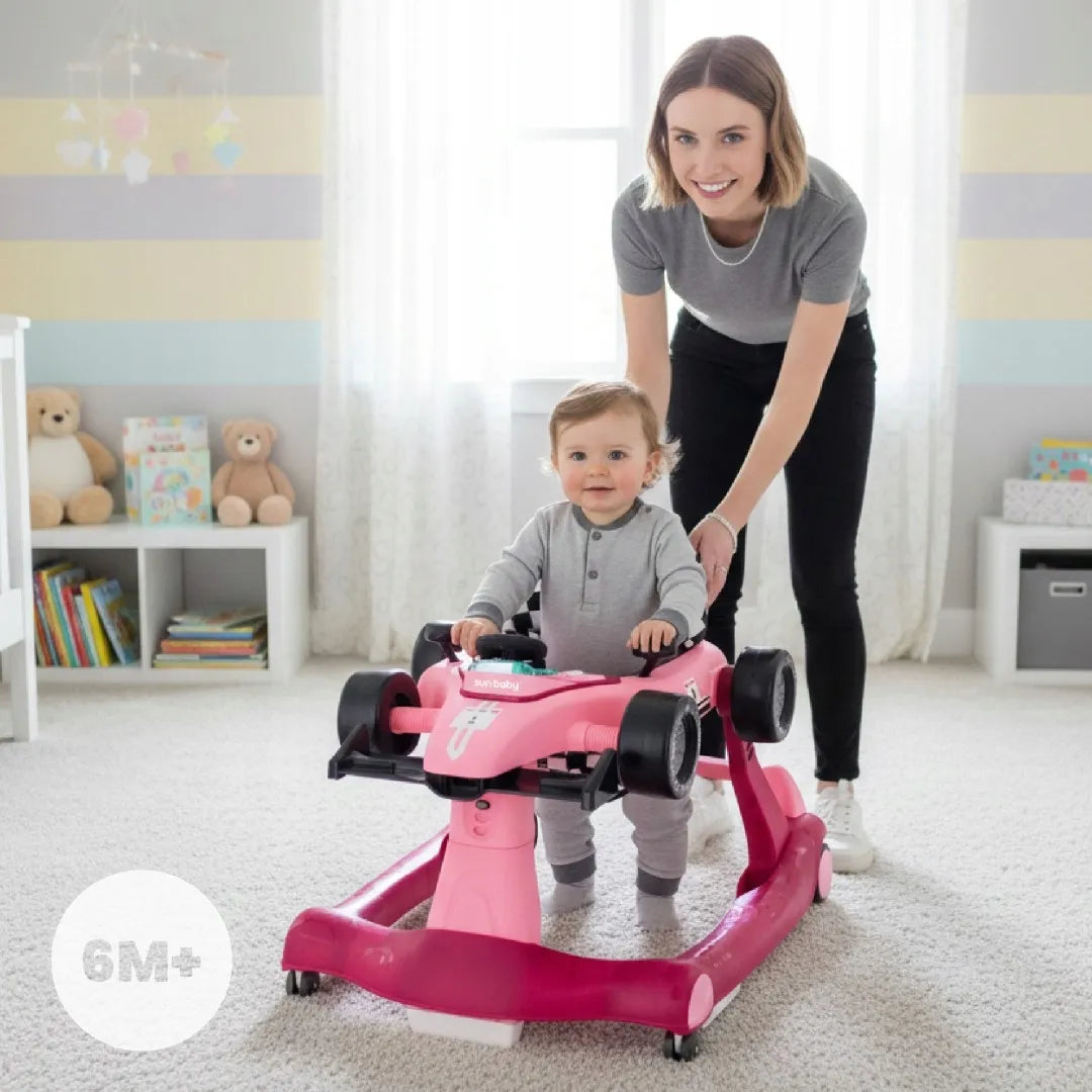 Interaktyvi kūdikių vaikštynė Sun Baby Formula 1 3-in-1 lenktyninis automobilis, rožinė