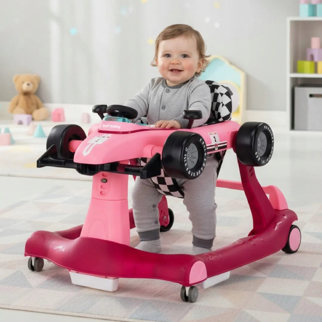 Interaktyvi kūdikių vaikštynė Sun Baby Formula 1 3-in-1 lenktyninis automobilis, rožinė