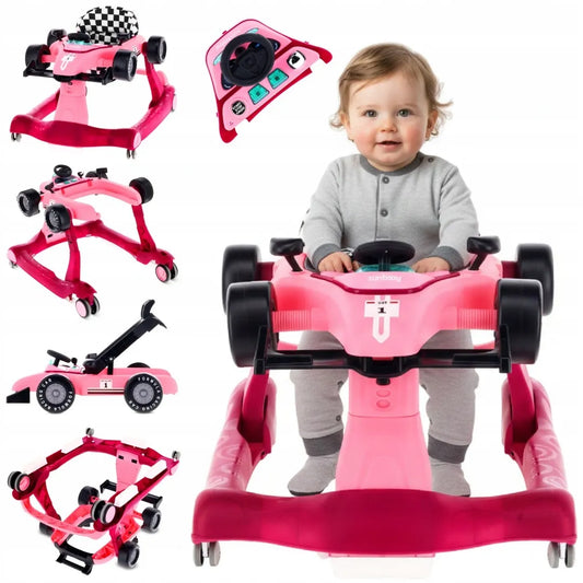 Interaktyvi kūdikių vaikštynė Sun Baby Formula 1 3-in-1 lenktyninis automobilis, rožinė