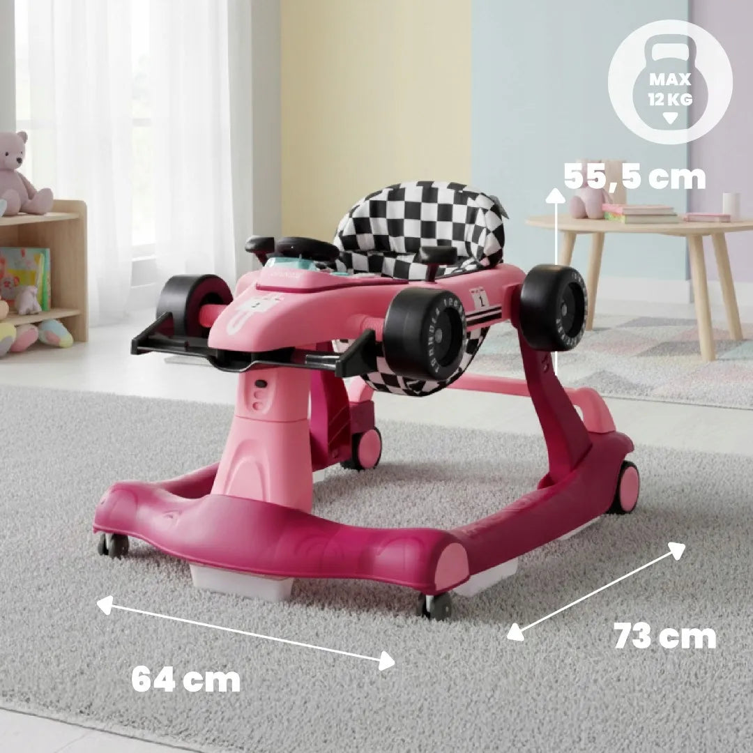 Interaktyvi kūdikių vaikštynė Sun Baby Formula 1 3-in-1 lenktyninis automobilis, rožinė