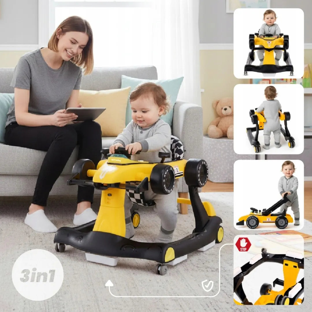 Interaktyvi vaikštynė-stumdukas Sun Baby Formula 1 3in1 geltona
