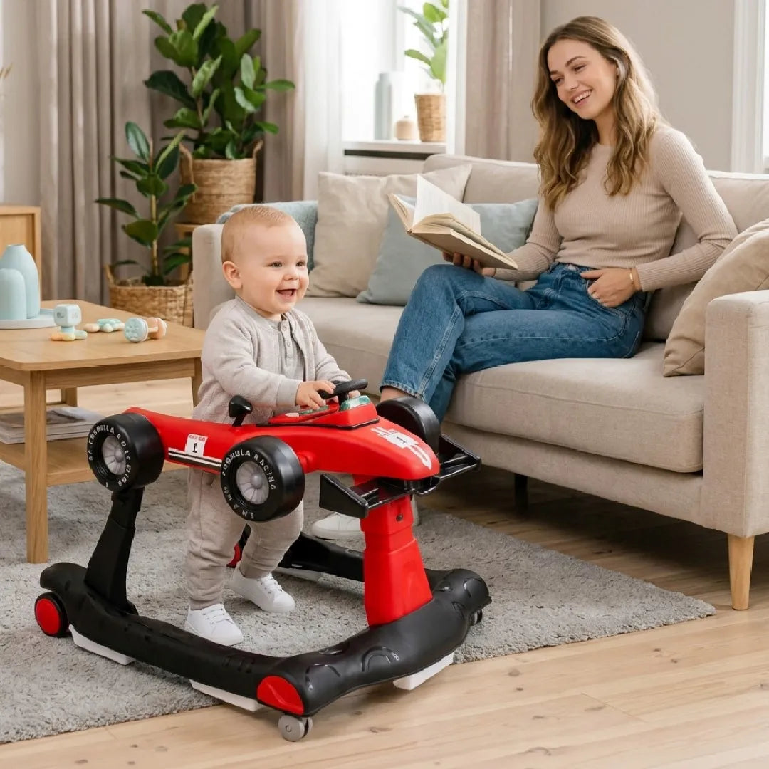 Interaktyvi vaikštynė-stumiukas Sun Baby Formulė 1 3w1, raudona