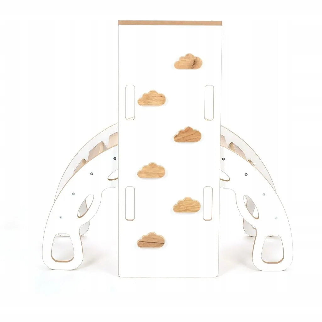 Kids Helper Montessori supynės su čiuožykla ir laipiojimo sienele BM-310, baltos/ąžuolo spalvos