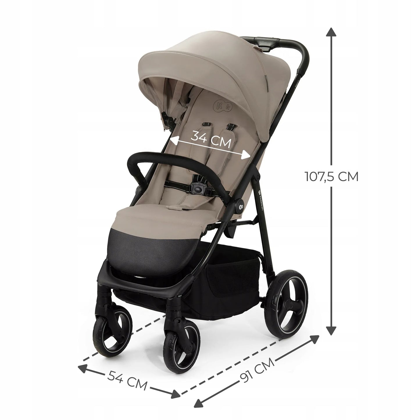 Kinderkraft sportinis vežimėlis TRIG 3, 22 kg, lengvas, Click&Fold, smėlio spalvos