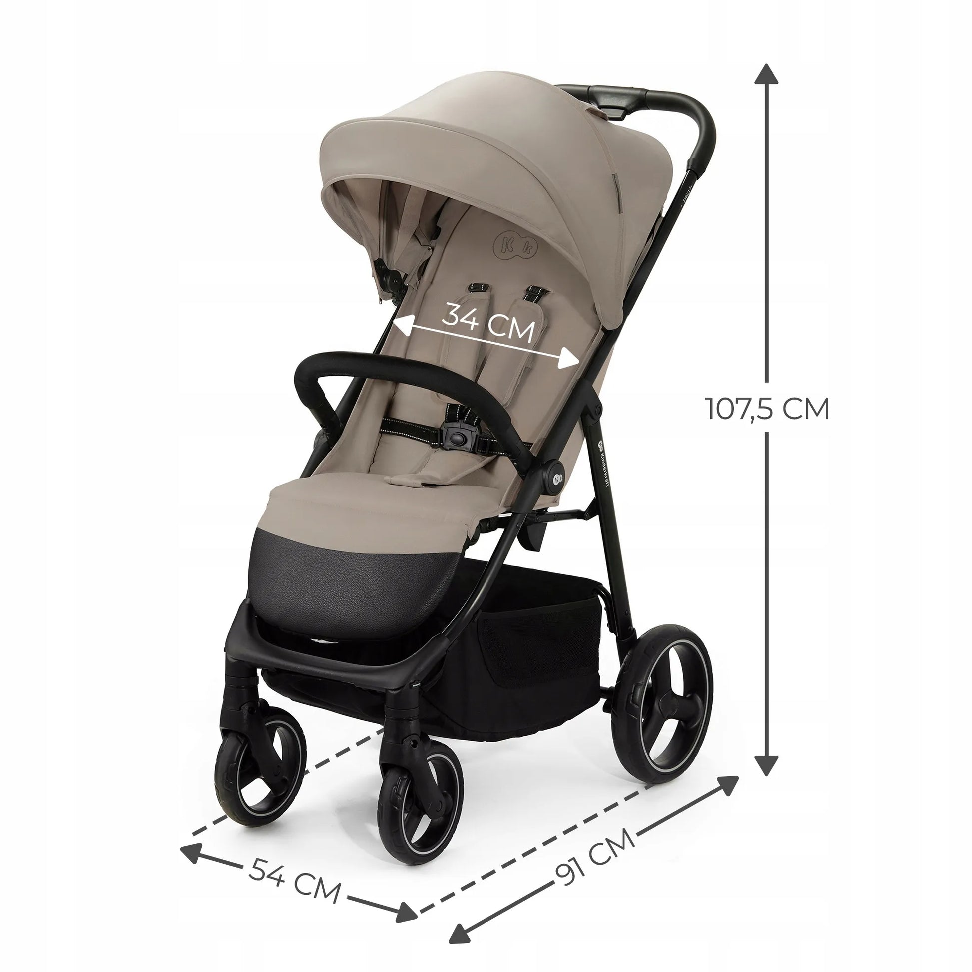 Kinderkraft sportinis vežimėlis TRIG 3, 22 kg, lengvas, Click&Fold, smėlio spalvos