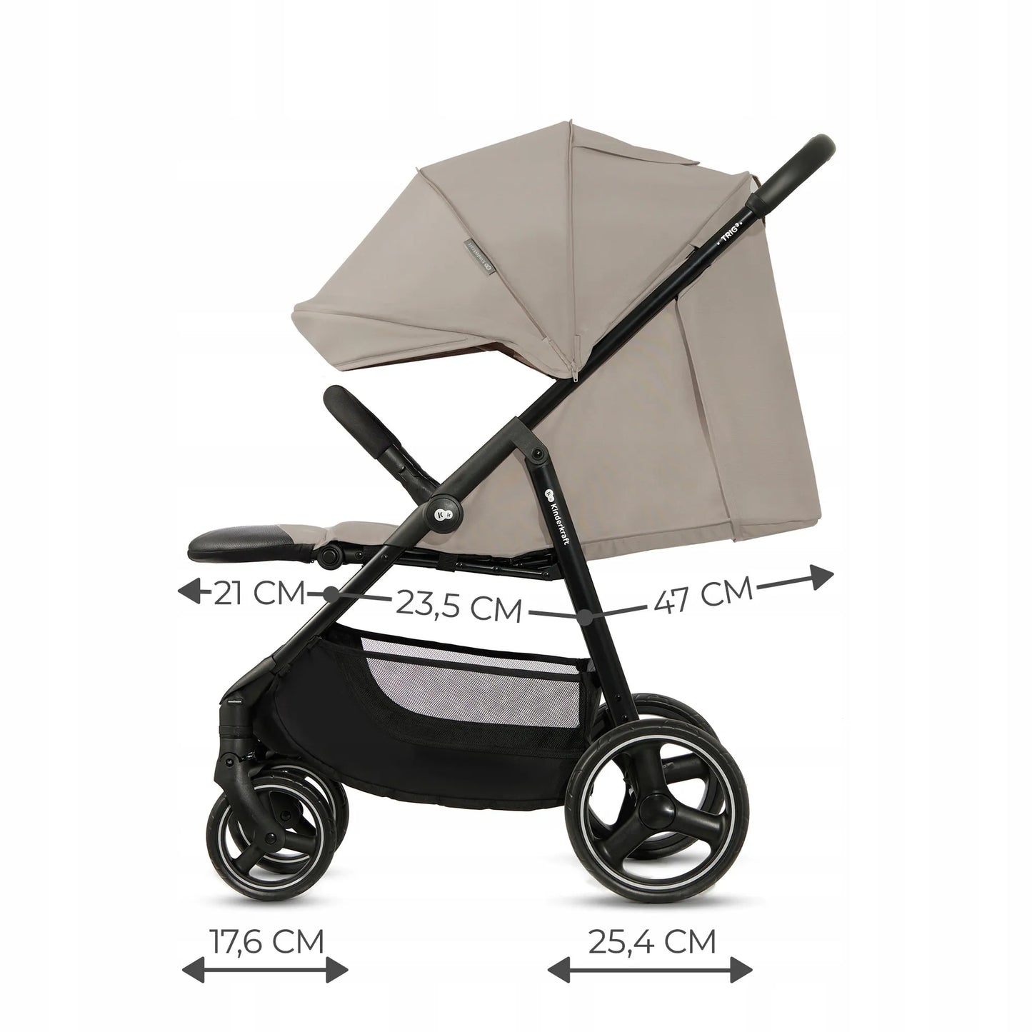 Kinderkraft sportinis vežimėlis TRIG 3, 22 kg, lengvas, Click&Fold, smėlio spalvos