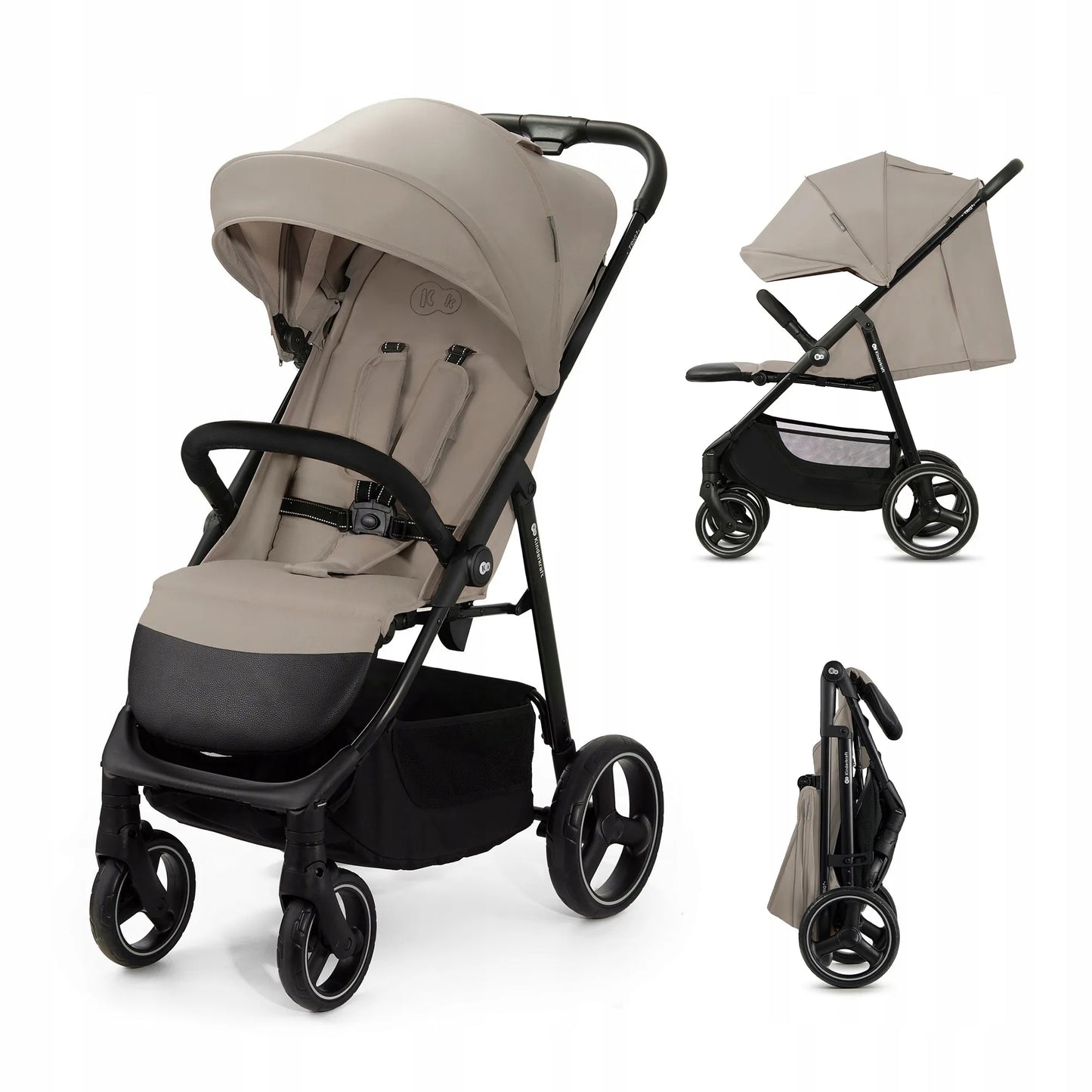 Kinderkraft sportinis vežimėlis TRIG 3, 22 kg, lengvas, Click&Fold, smėlio spalvos