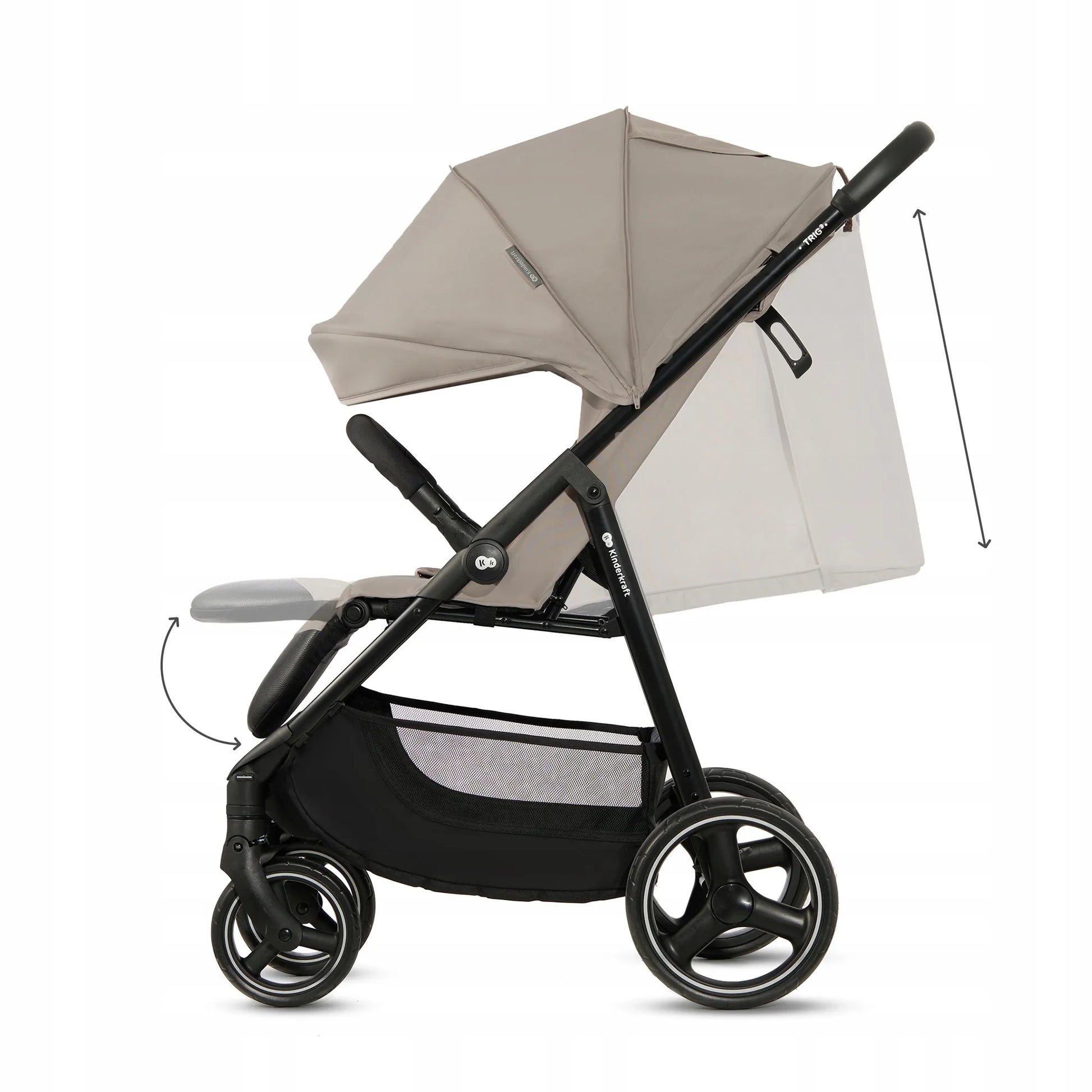 Kinderkraft sportinis vežimėlis TRIG 3, 22 kg, lengvas, Click&Fold, smėlio spalvos