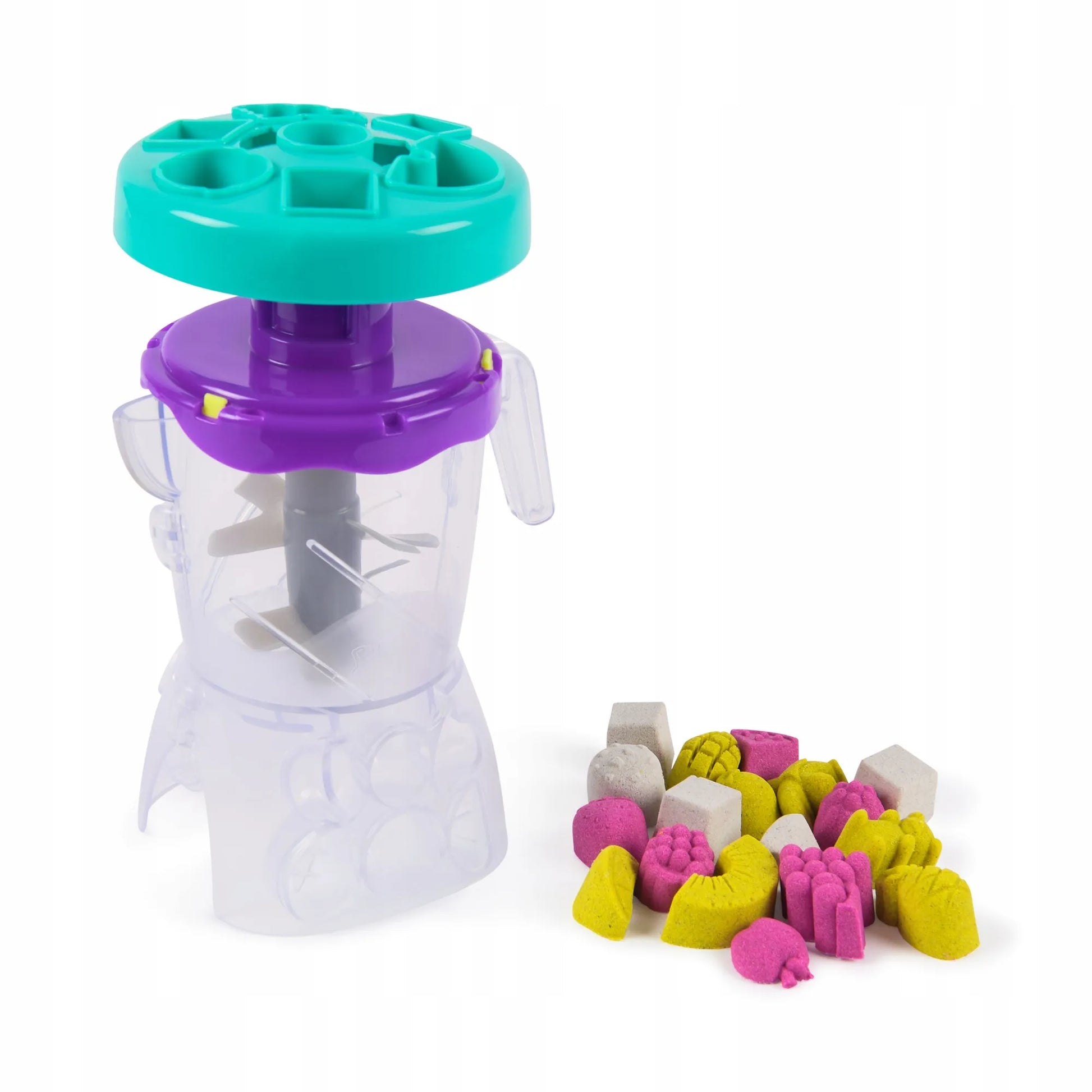 KINETIC SAND „Blender Mixer“ kokteilių ir ledų desertų rinkinys su 3 spalvomis, 18 formelių ir priedų
