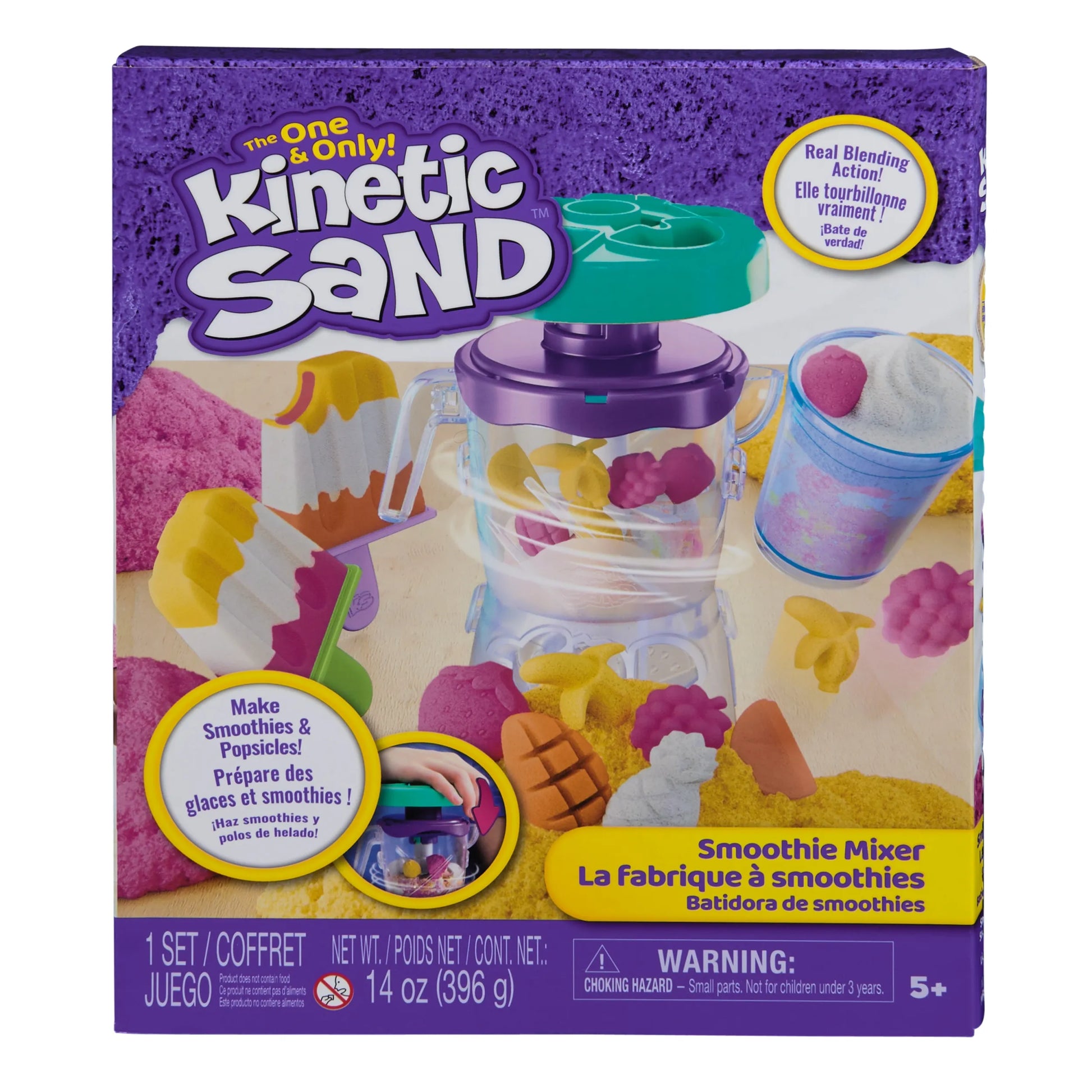 KINETIC SAND „Blender Mixer“ kokteilių ir ledų desertų rinkinys su 3 spalvomis, 18 formelių ir priedų