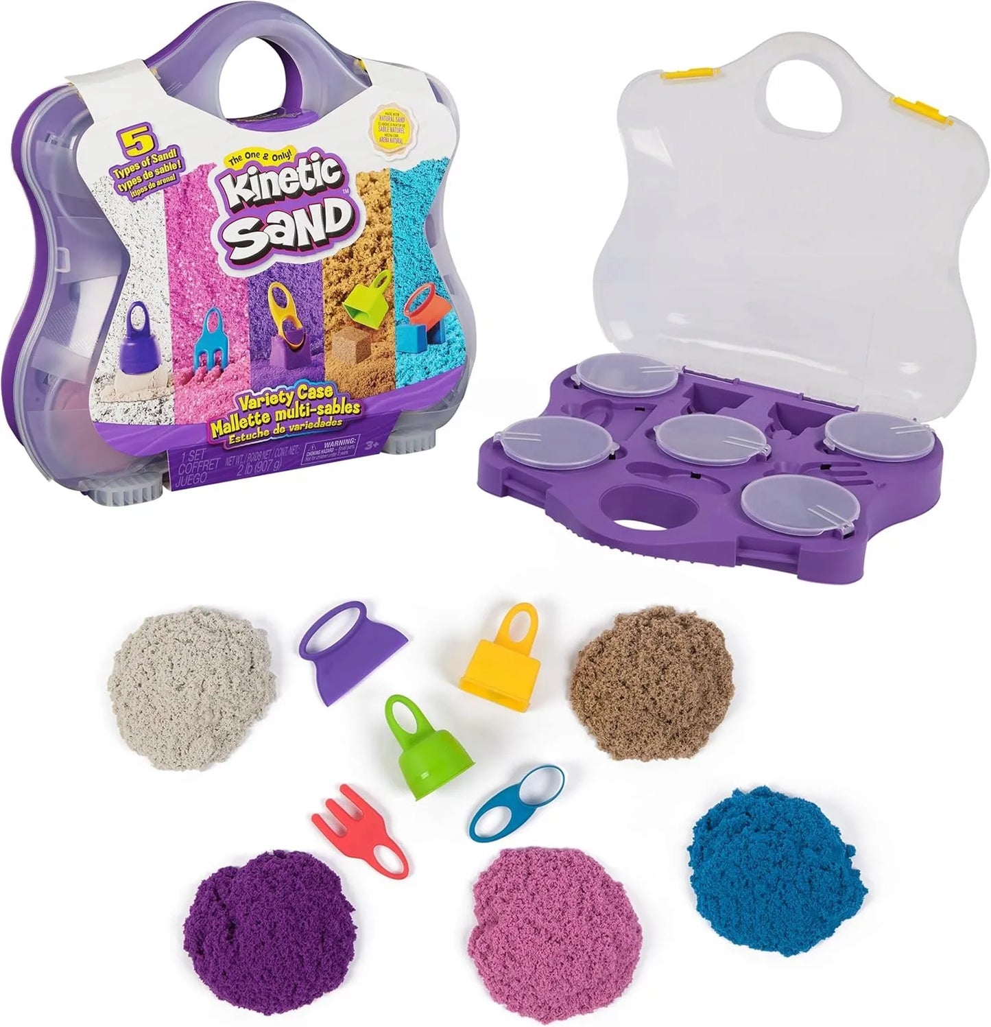 KINETIC SAND kinetinio smėlio rinkinys lagaminėlis su įrankiais 5 spalvos 907g