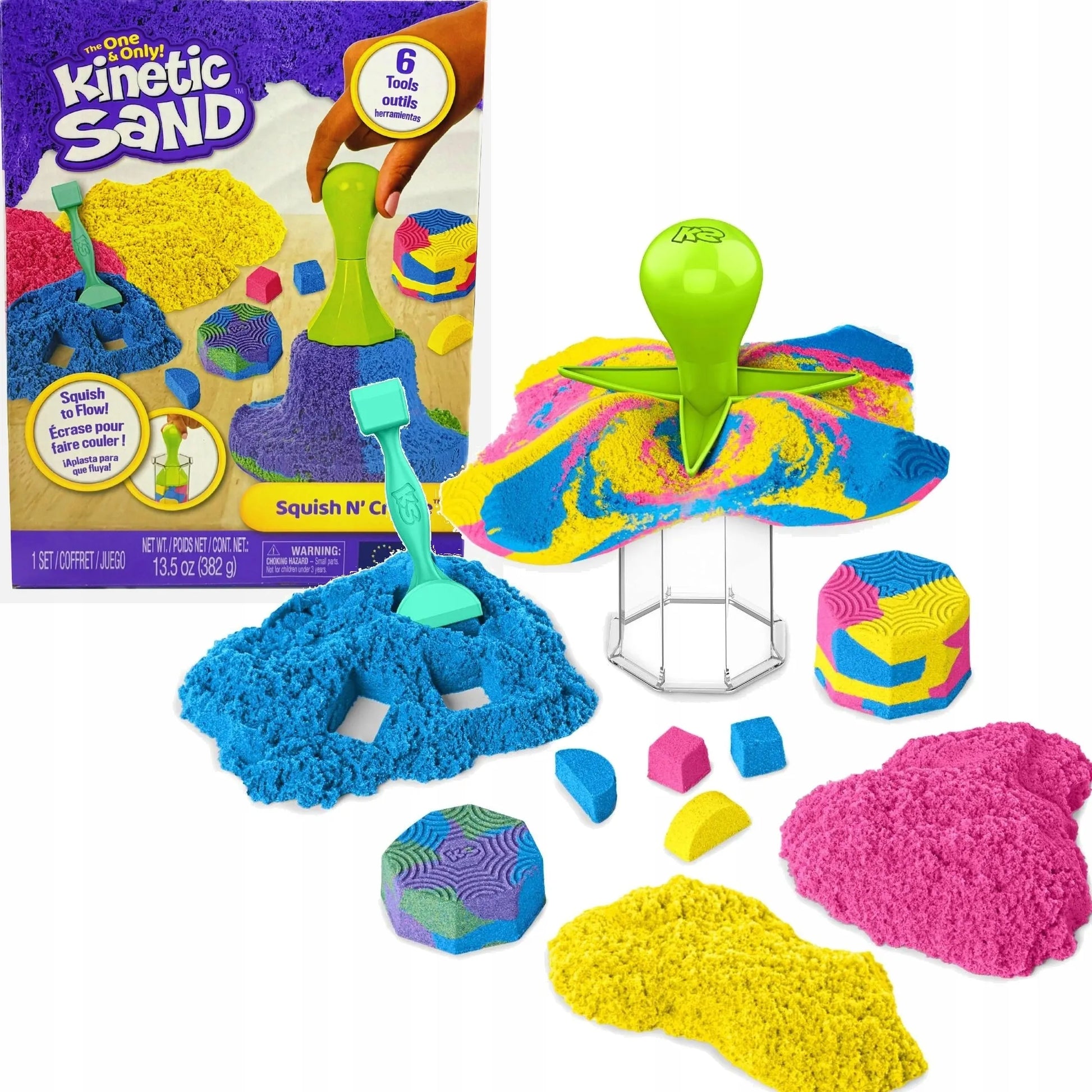 Kinetinis smėlis rinkinys SPAUSK IR KURK SQUISH N' CREATE + PRIEDAI 382G
