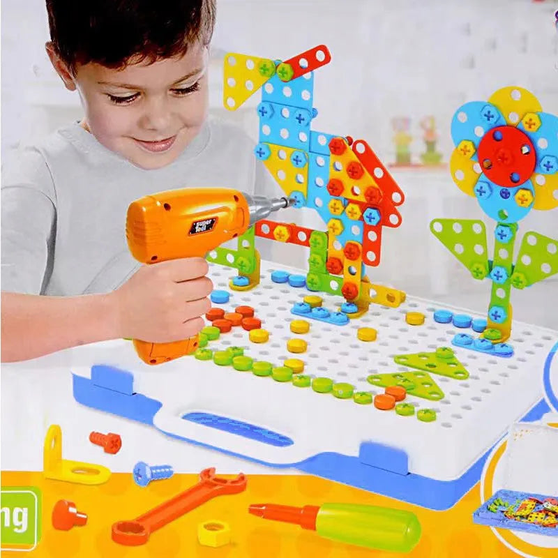Konstrukcinių kaladėlių rinkinys OWL-TECH 237 vnt. su suktuvu, lagaminėliu ir įrankiais