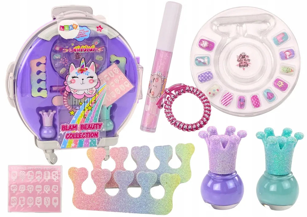 Kosmetikos rinkinys lagamine nagams ir makiažui violetinis 9 dalių