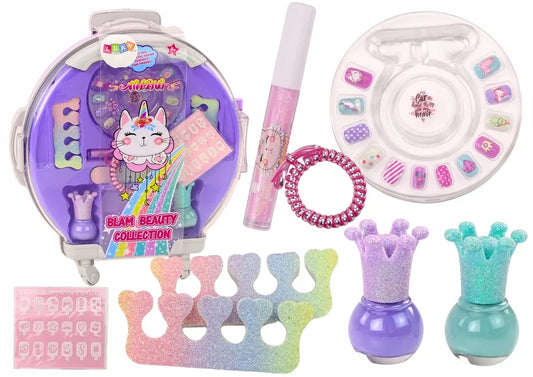 Kosmetikos rinkinys lagamine nagams ir makiažui violetinis 9 dalių
