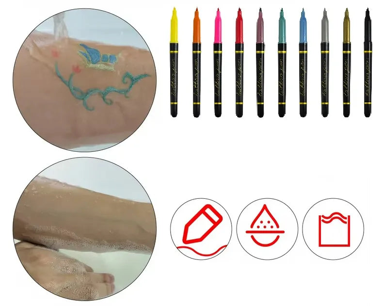 Laikinos tatuiruotės vaikams plaunamos tatuiruotės trafaretų rinkinys + 10x flomasteriai