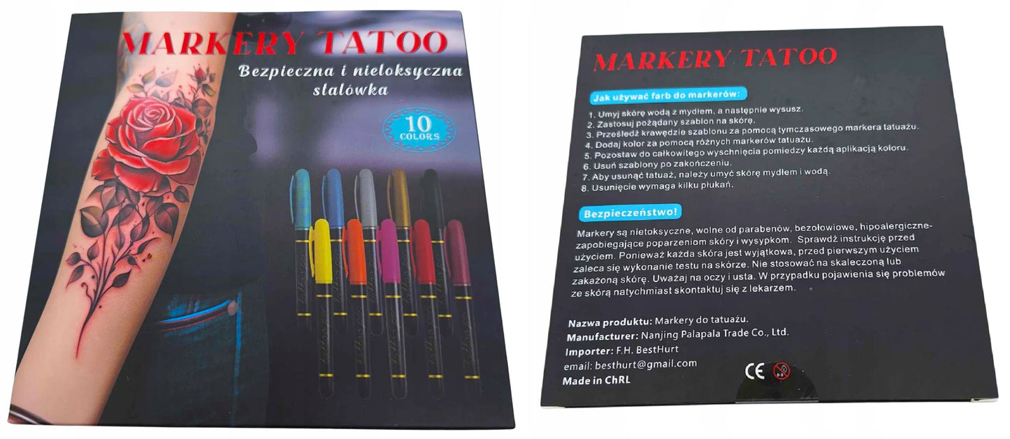Laikinos tatuiruotės vaikams plaunamos tatuiruotės trafaretų rinkinys + 10x flomasteriai