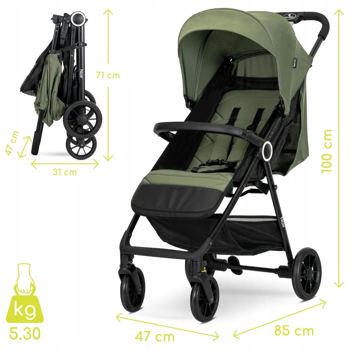 Lengvas sportinis vežimėlis Lorelli Noir, 5 kg, sulankstomas viena ranka