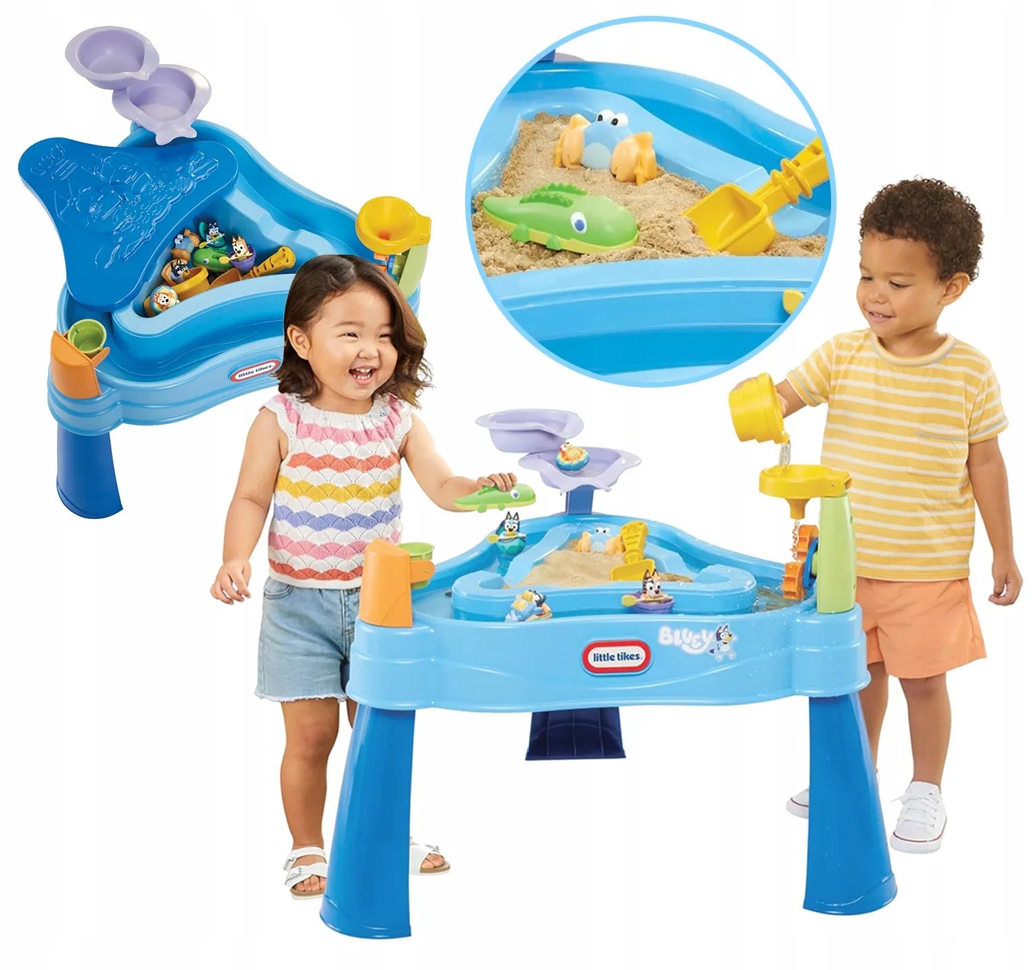 Little Tikes Bluey vandens stalas, smėlio dėžė su fontanu + figūrėlės