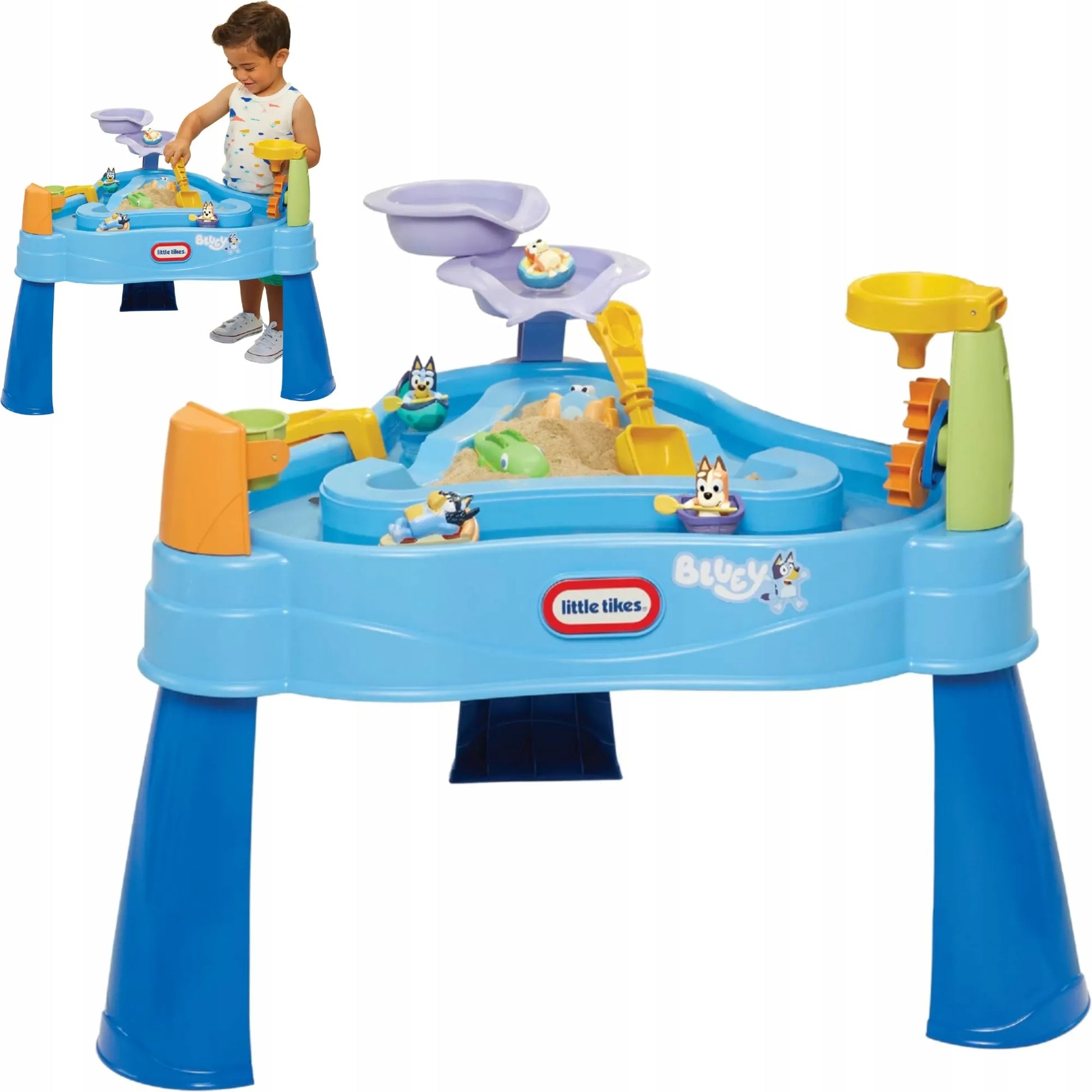 Little Tikes Bluey vandens stalas, smėlio dėžė su fontanu + figūrėlės