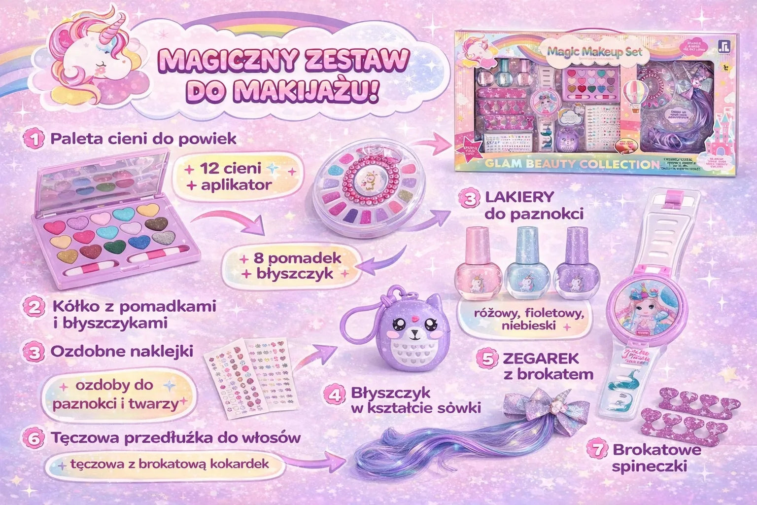 Makiažo ir manikiūro rinkinys su laikrodžiu vaikams, kosmetika mergaitėms