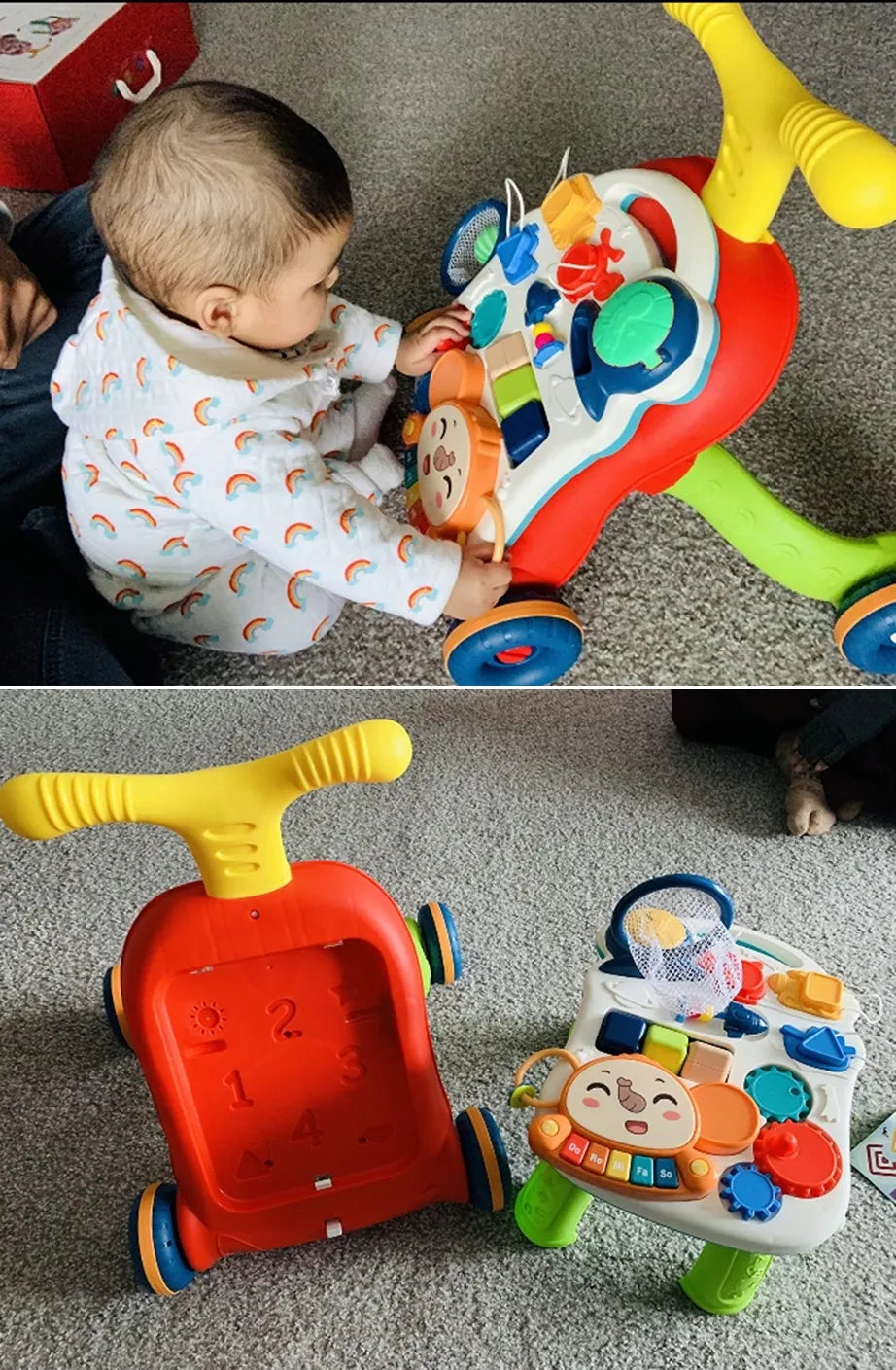 MalPlay 5-in-1 interaktyvi vaikštynė, stumdukas ir mokomasis staliukas