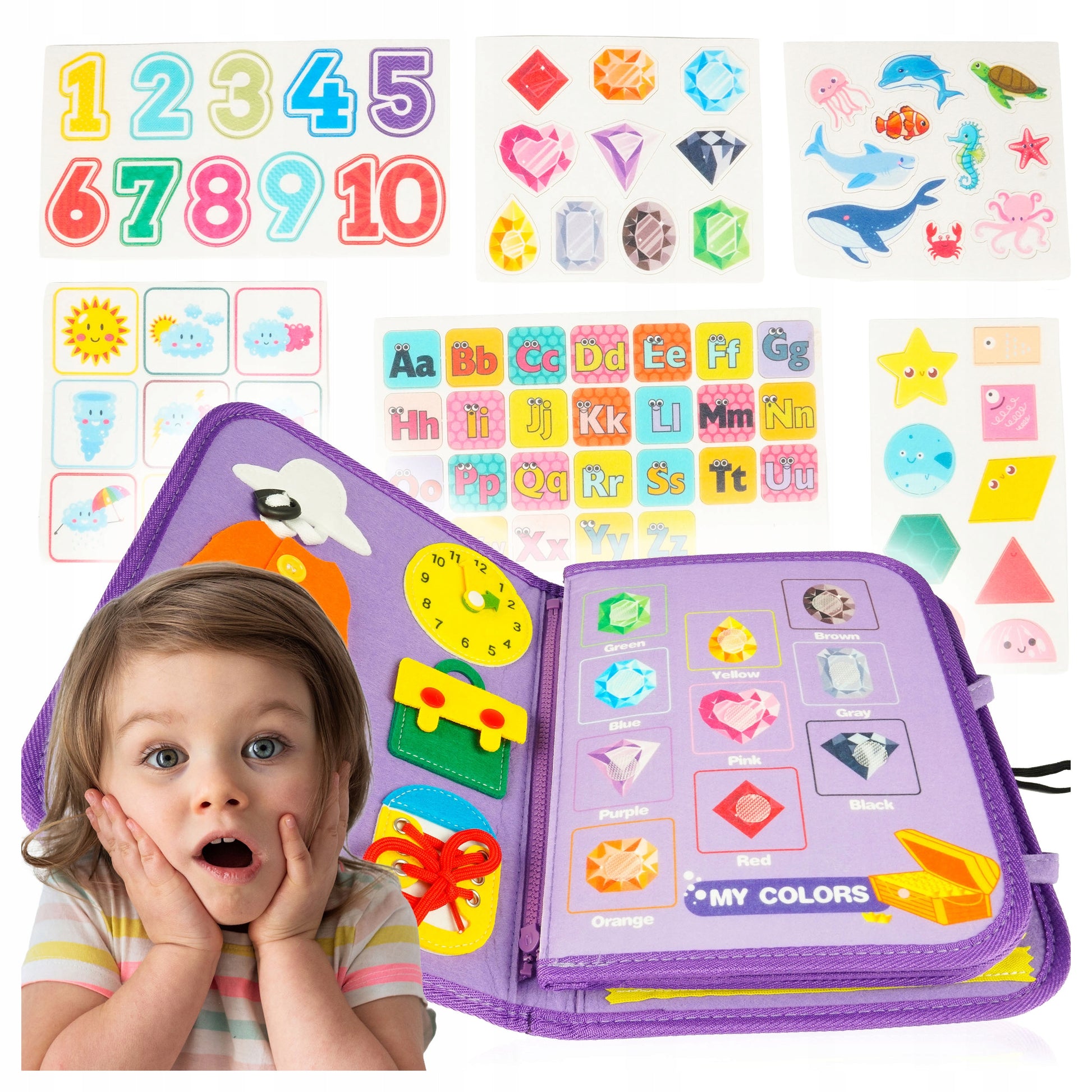 MalPlay Montessori veltinis sensorinis lavinantis knygelės tipo krepšelis