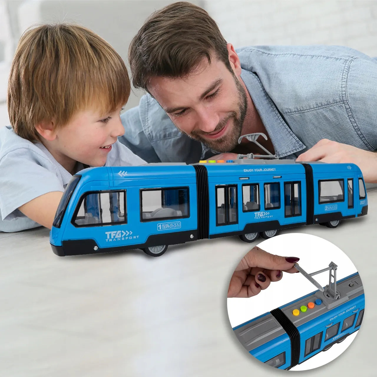 MalPlay tramvajus žaislas su garsais, šviesomis ir atidaromomis durimis