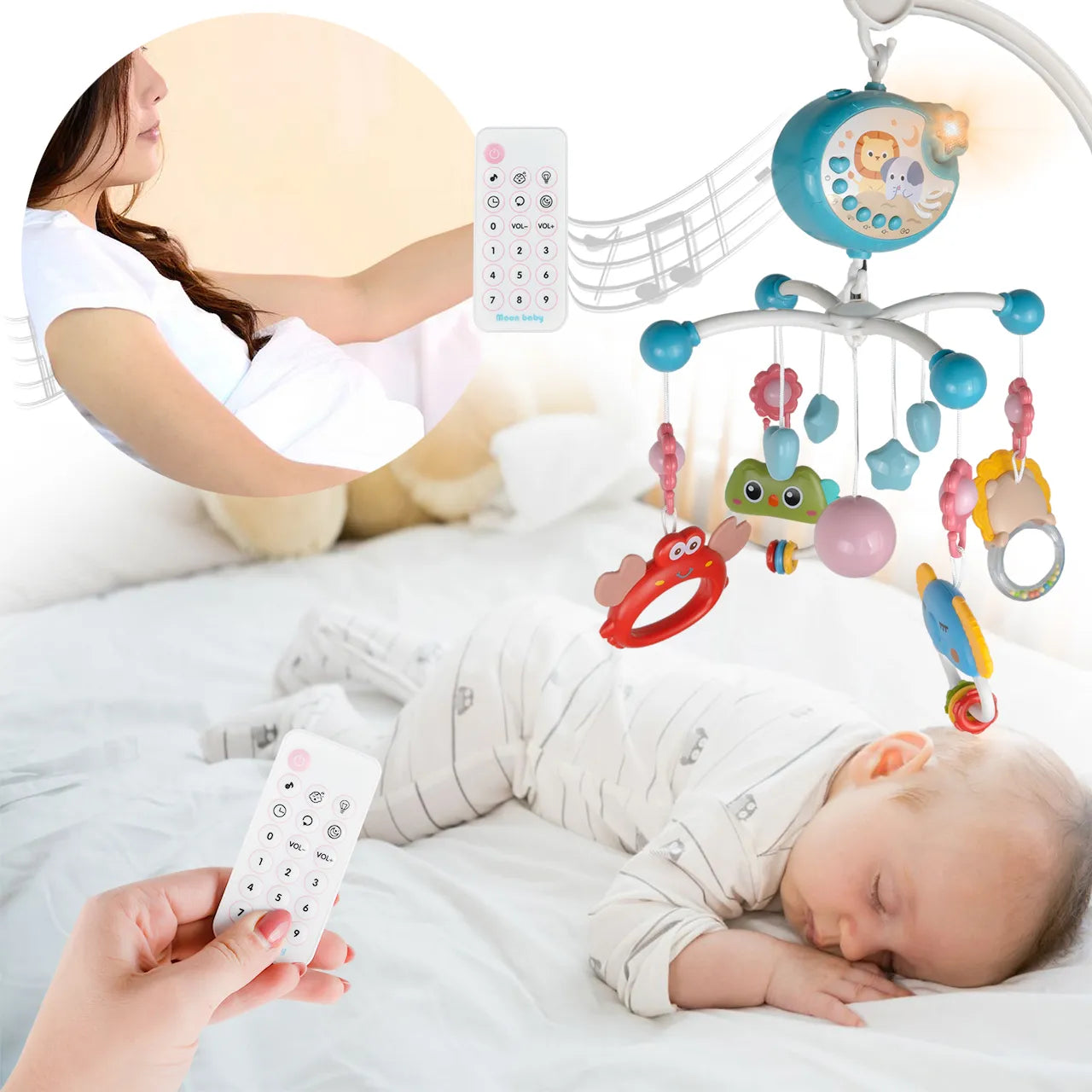 MalPlay vaikiška lovytės karuselė su muzika, projektoriumi, pulteliu ir laikmačiu