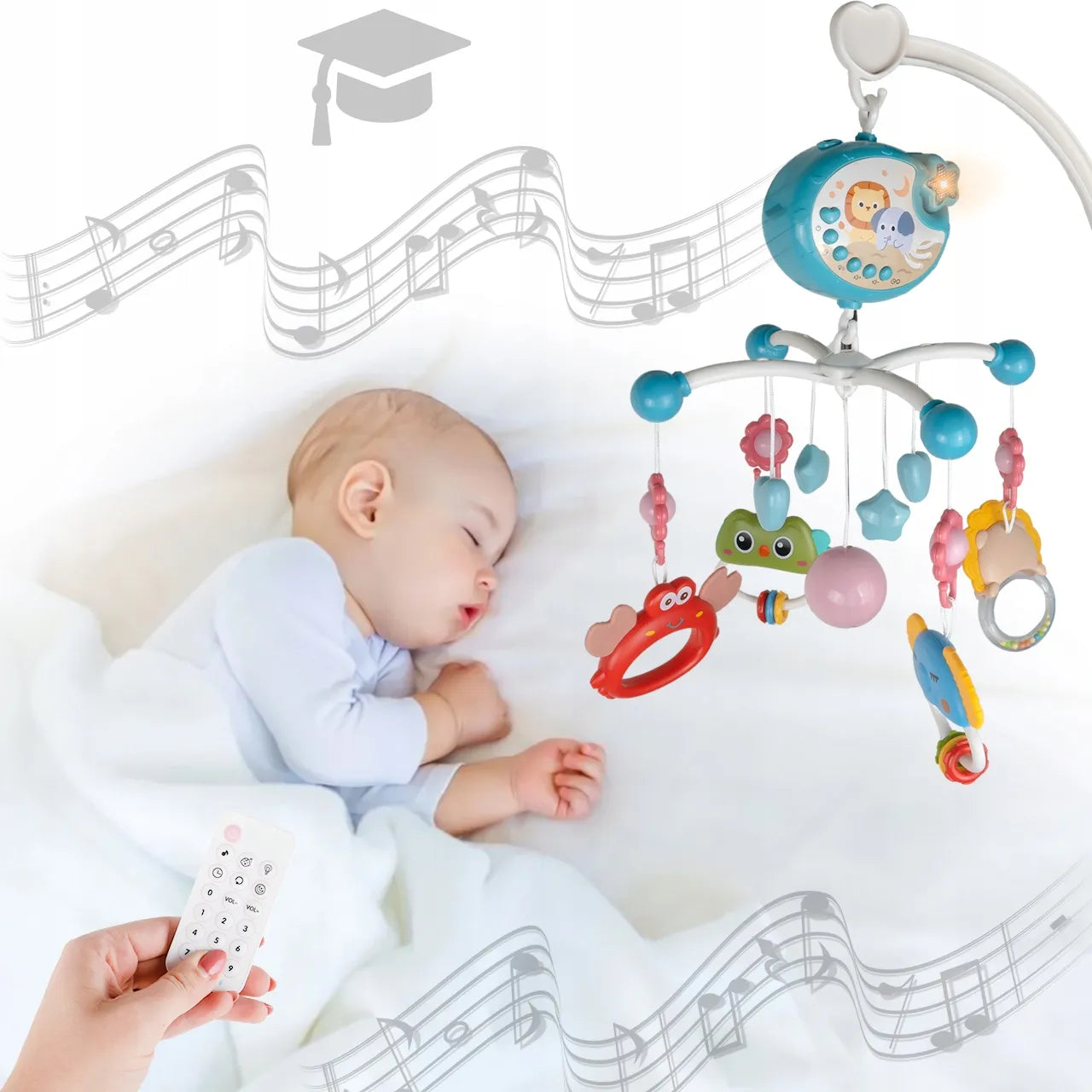 MalPlay vaikiška lovytės karuselė su muzika, projektoriumi, pulteliu ir laikmačiu