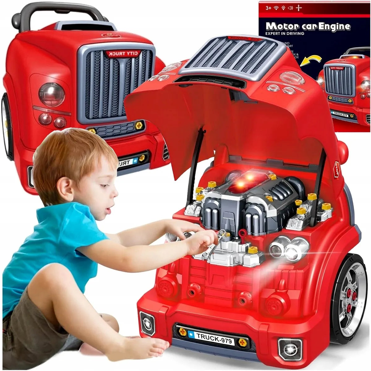 Mechaniko rinkinys vaikams variklis išardomas automobilis dirbtuvės su efektais