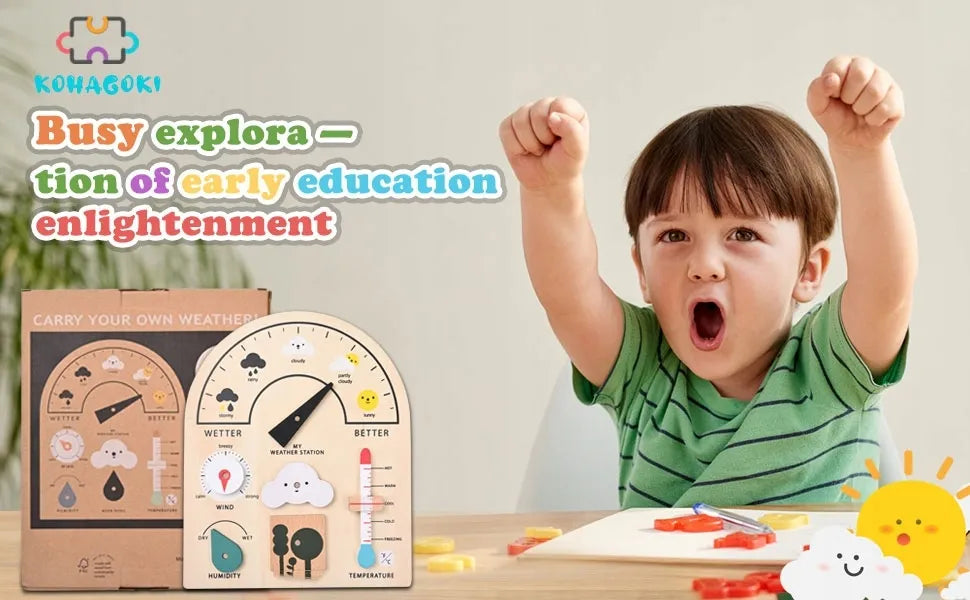 Medinė meteorologijos stoties lenta orams pažinti edukacinis Montessori žaislas