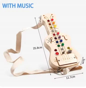 Medinė sensorinė LED gitara Montessori su jungikliais, švieselėmis ir žaidimais