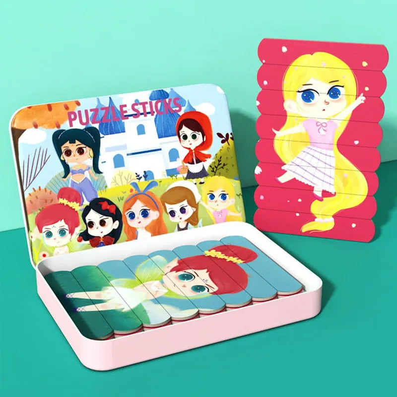 Medinis „Montessori“ dėlionės žaidimas: Ledų pagaliukai su princesėmis