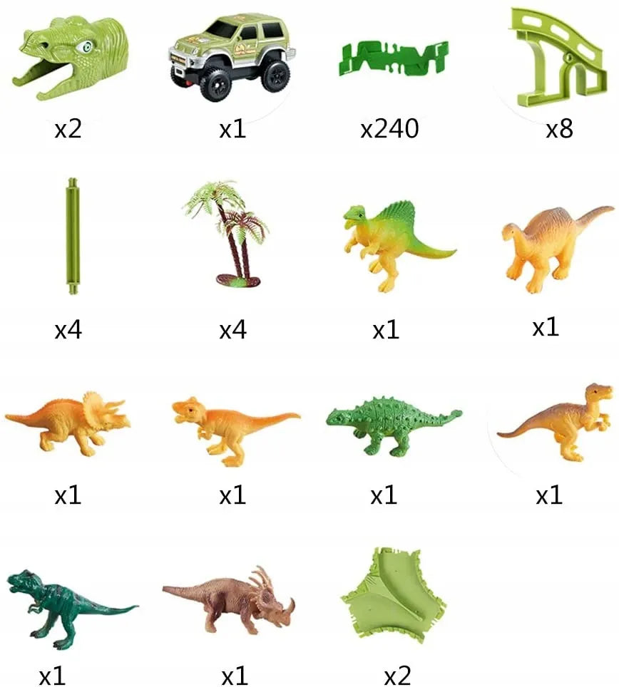 MEGA LENKTYNIŲ TRASA DINOZAUR PARK MAGIC TRACK, AUTOMOBILIUKAS, KONSTRUKCINIS RINKINYS 270 EL.