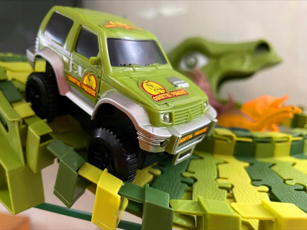 MEGA LENKTYNIŲ TRASA DINOZAUR PARK MAGIC TRACK, AUTOMOBILIUKAS, KONSTRUKCINIS RINKINYS 270 EL.