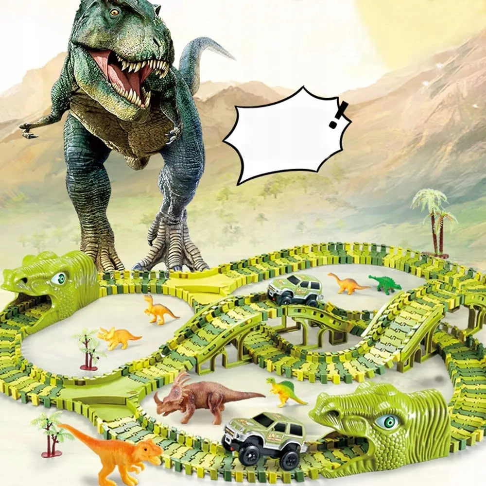 MEGA LENKTYNIŲ TRASA DINOZAUR PARK MAGIC TRACK, AUTOMOBILIUKAS, KONSTRUKCINIS RINKINYS 270 EL.