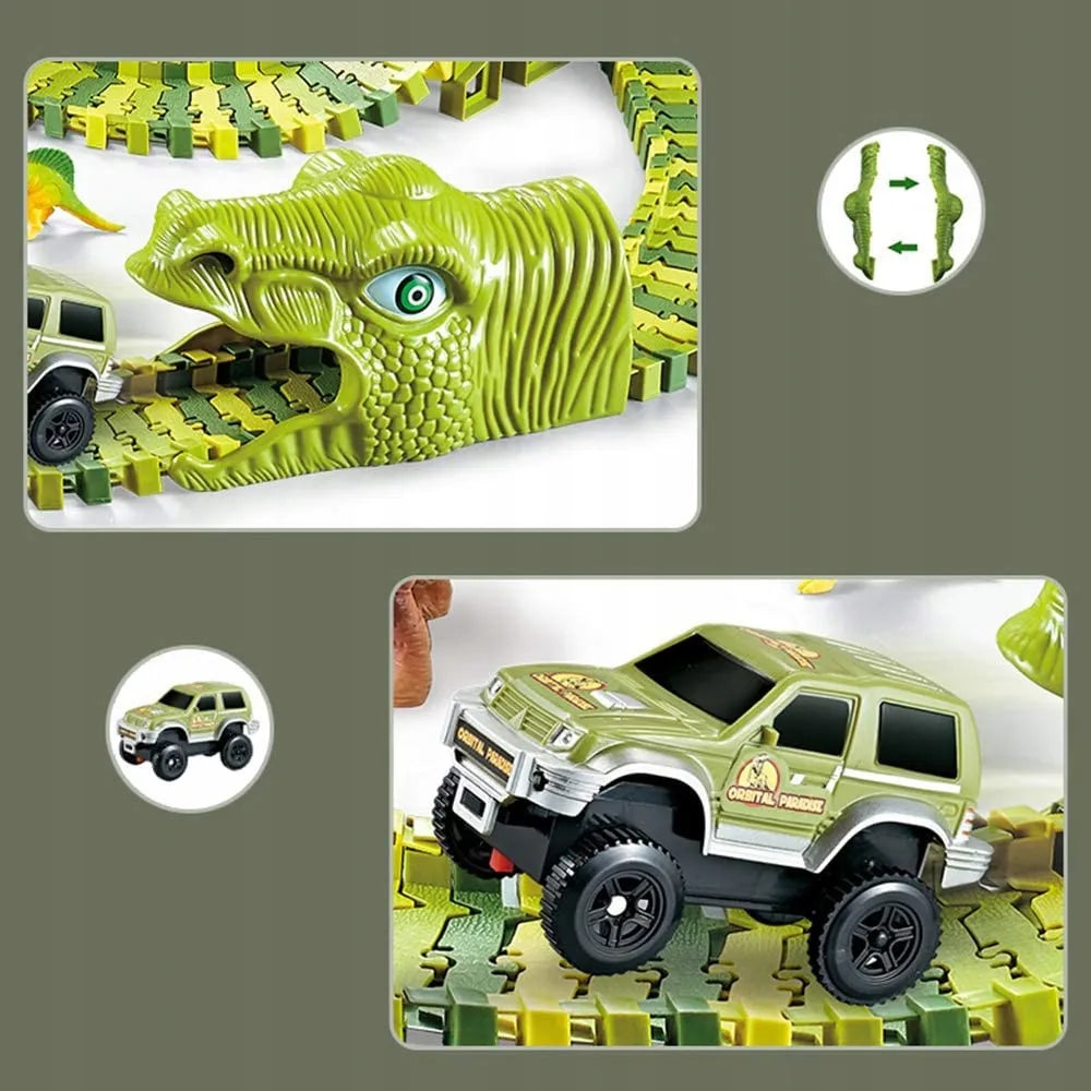 MEGA LENKTYNIŲ TRASA DINOZAUR PARK MAGIC TRACK, AUTOMOBILIUKAS, KONSTRUKCINIS RINKINYS 270 EL.