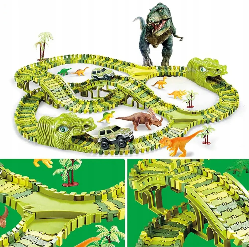 MEGA LENKTYNIŲ TRASA DINOZAUR PARK MAGIC TRACK, AUTOMOBILIUKAS, KONSTRUKCINIS RINKINYS 270 EL.