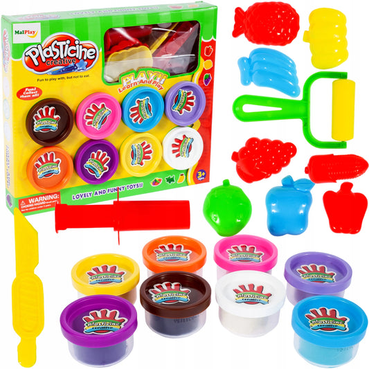 MODELINO MASĖ 8 SPALVOS INDELIUOSE PLASTILINAS SU PRIEDAIS