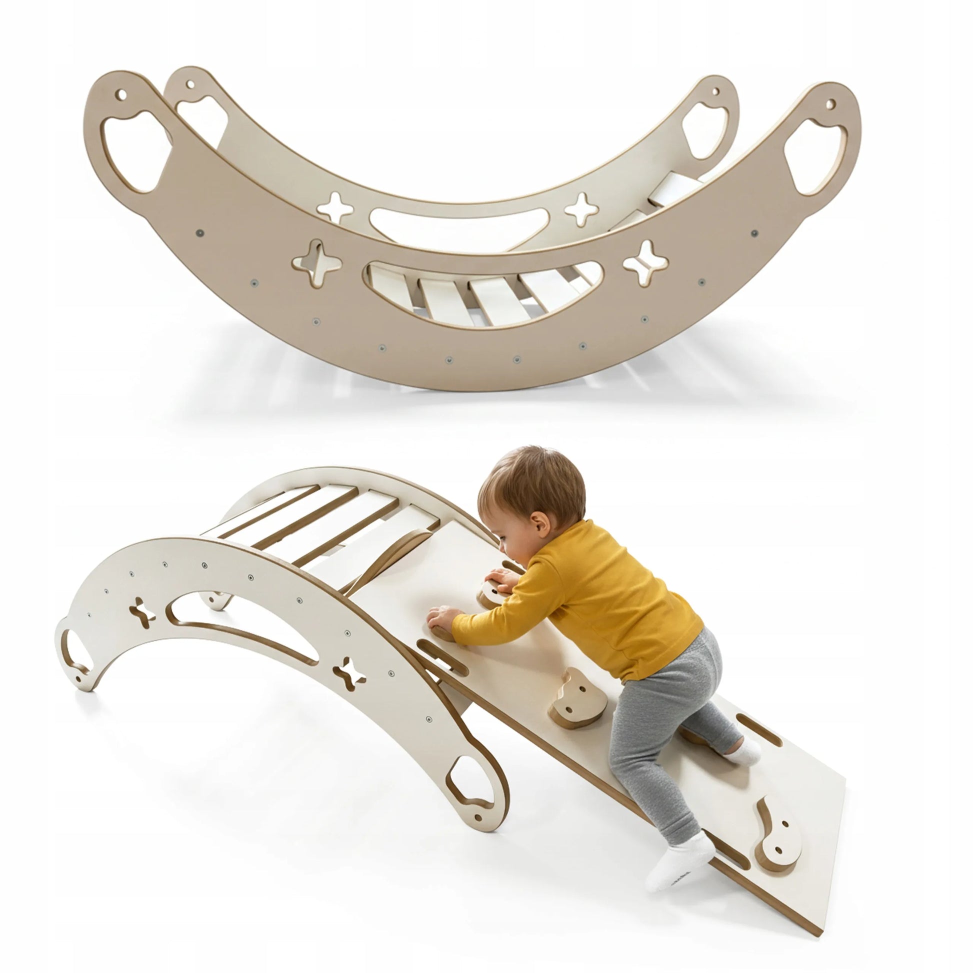 Montessori 3-in-1 supynės vaikams su pagalvėle, čiuožykla ir laipiojimo sienele, baltos