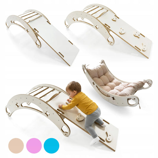 Montessori 3-in-1 supynės vaikams su pagalvėle, čiuožykla ir laipiojimo sienele, baltos