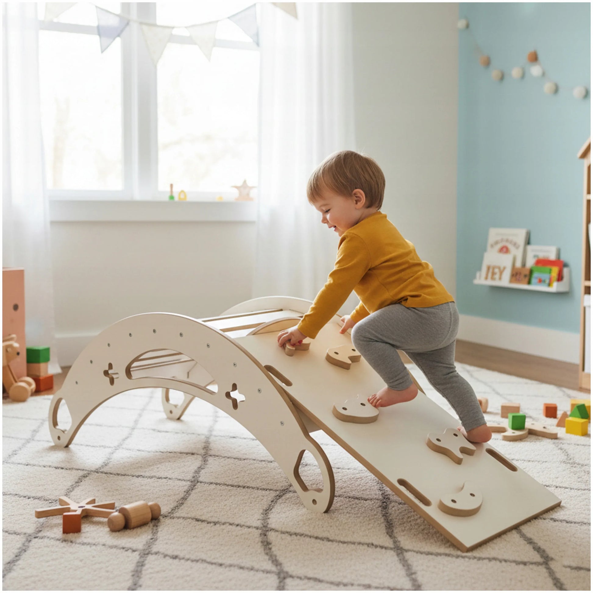 Montessori 3-in-1 supynės vaikams su pagalvėle, čiuožykla ir laipiojimo sienele, baltos